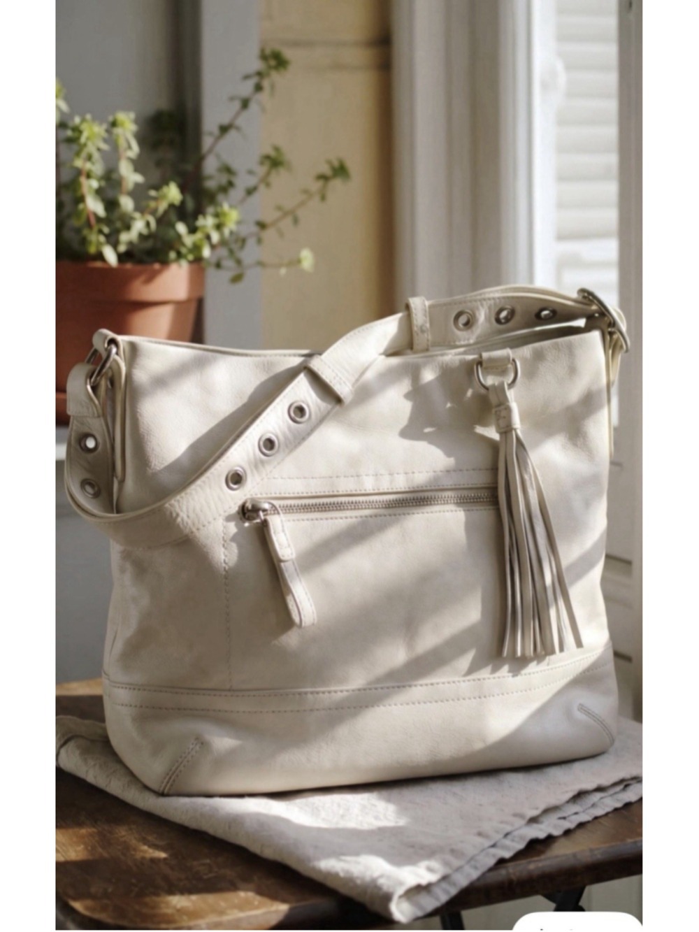 Coach Bleecker White Full Grain Leather Convertible Crossbody Bag